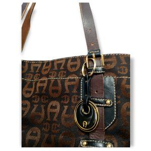 Vintage Etienne Aigner Leather Canvas Shoulder Tote Purse Handbag